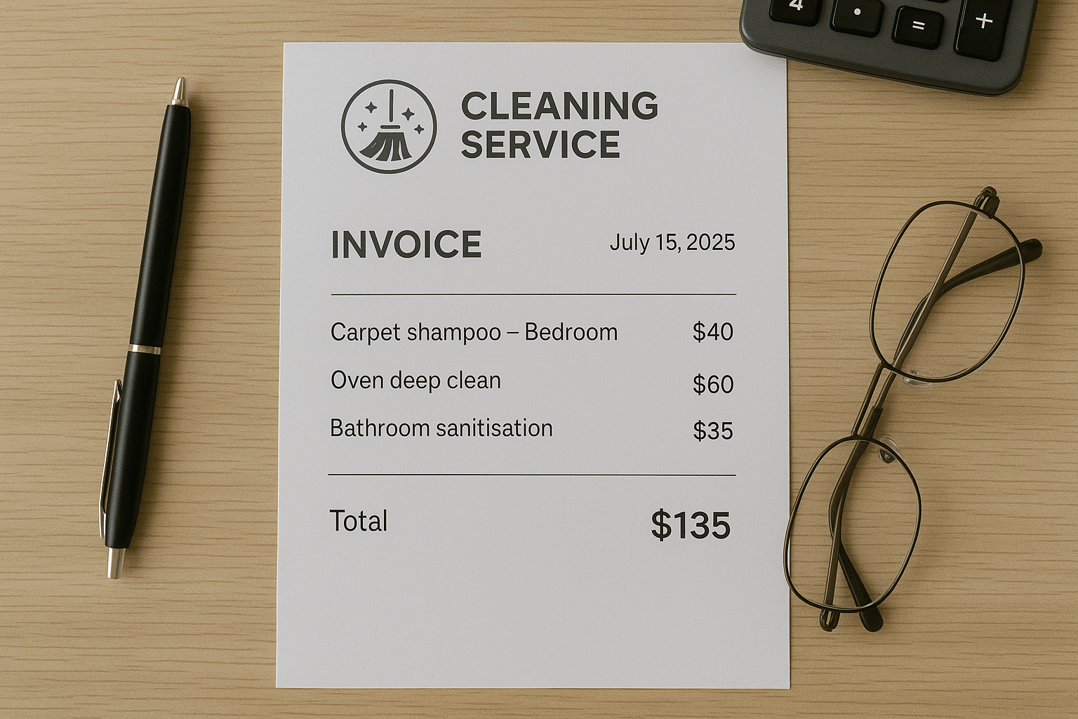 invoice for cleaning deductions